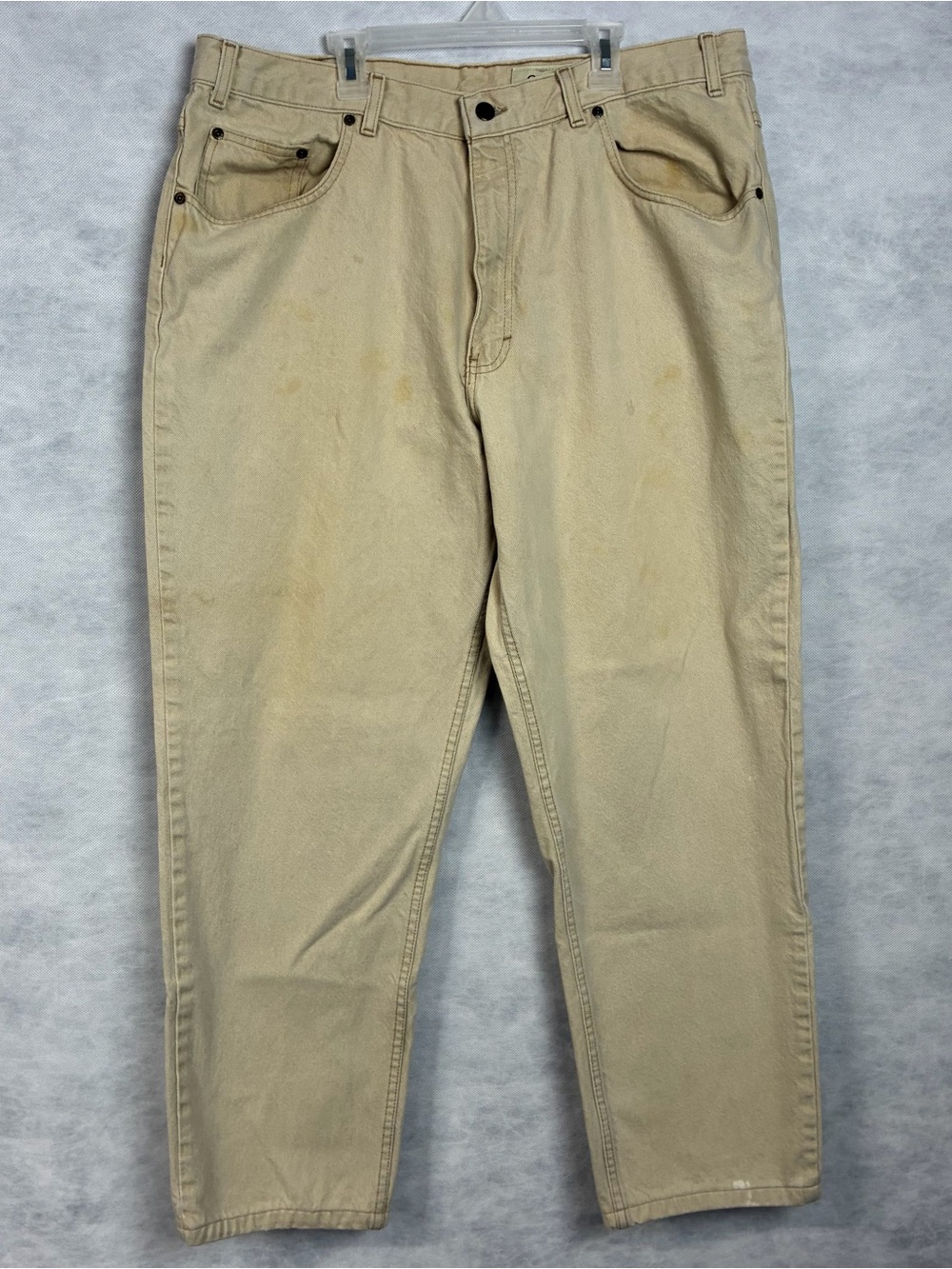 Vtg 90s Eddie Bauer Jeans Mens 40x 30 Beige Denim Y2K Made in USA Flaw